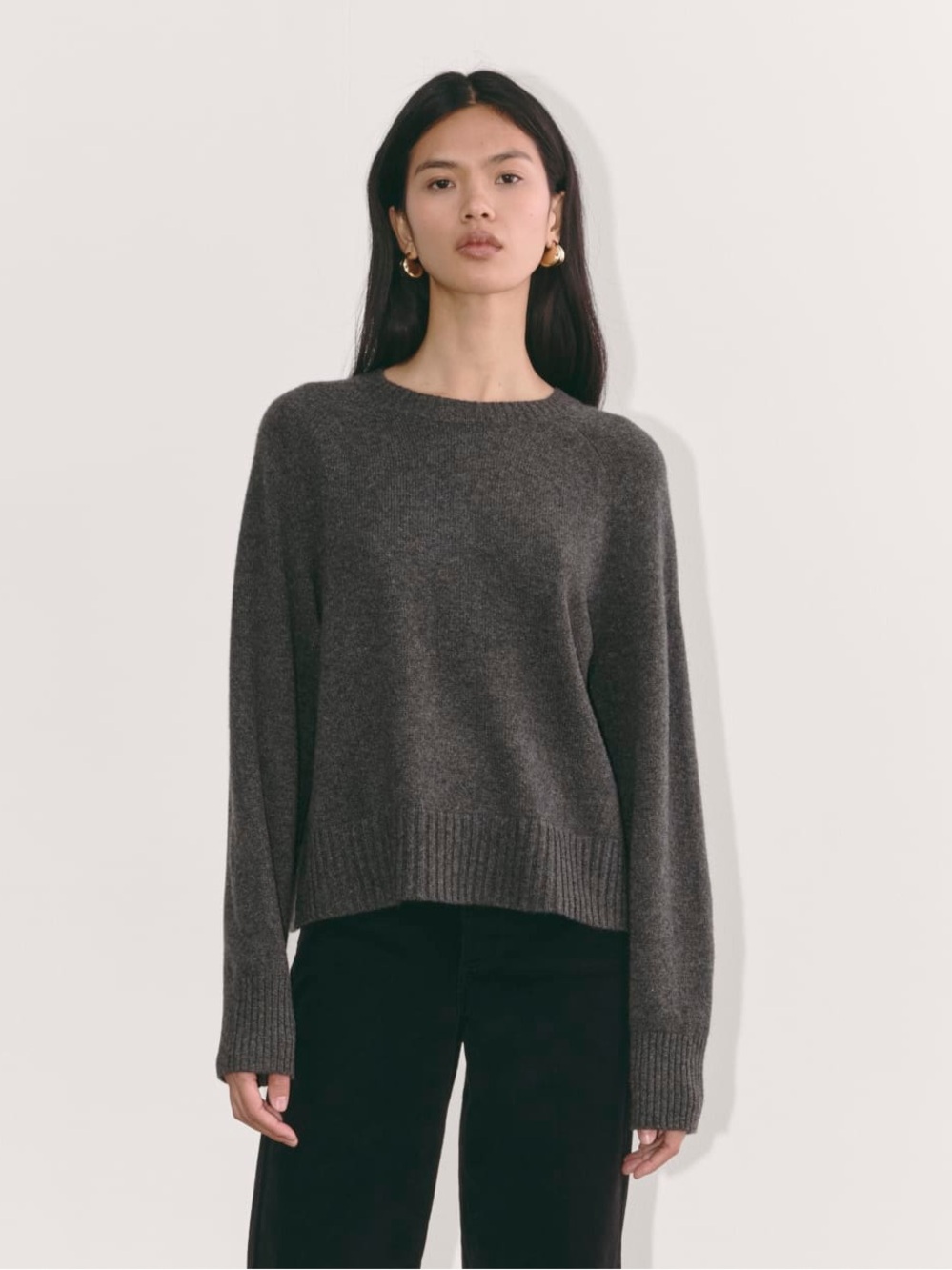 EVERLANE THE BOXY CREWNECK CASHMERE SWEATER IN HEATHER CHARCOAL M XL